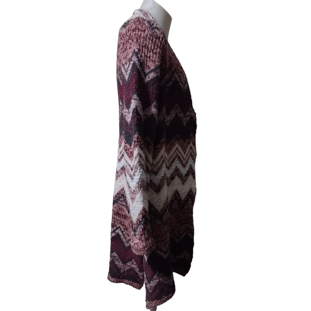Hannah Cardigan Women's XL Open Front Long‎ Duster Colorful Sweater Side Slits